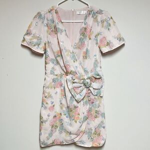 NWOT PEONY Australia Pink Embellished Heart Floral Faux Wrap Dress Sz M AU S US